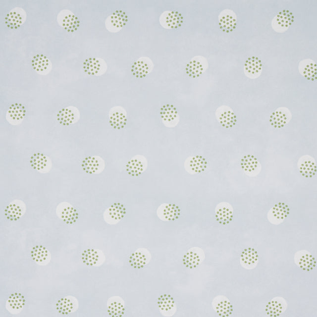 Taylor Mineral by Schumacher - Modern dotted pattern wallpaper in soft blue and green, shown in a bathroom setting.