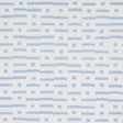 Abstract Ikat Sky wallpaper by Schumacher, featuring a rhythmic broken-stripe pattern in blue on white, shown in a modern living room setting.