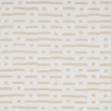 Abstract Ikat wallpaper in natural colorway, featuring a rhythmic broken-stripe pattern with subtle striations, styled in a modern living room.