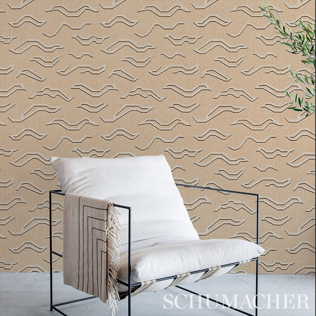 Kata Paperweave Oatmeal by Schumacher Abstract Tibetan Tiger Pattern Wallpaper – Schumacher 5013110
