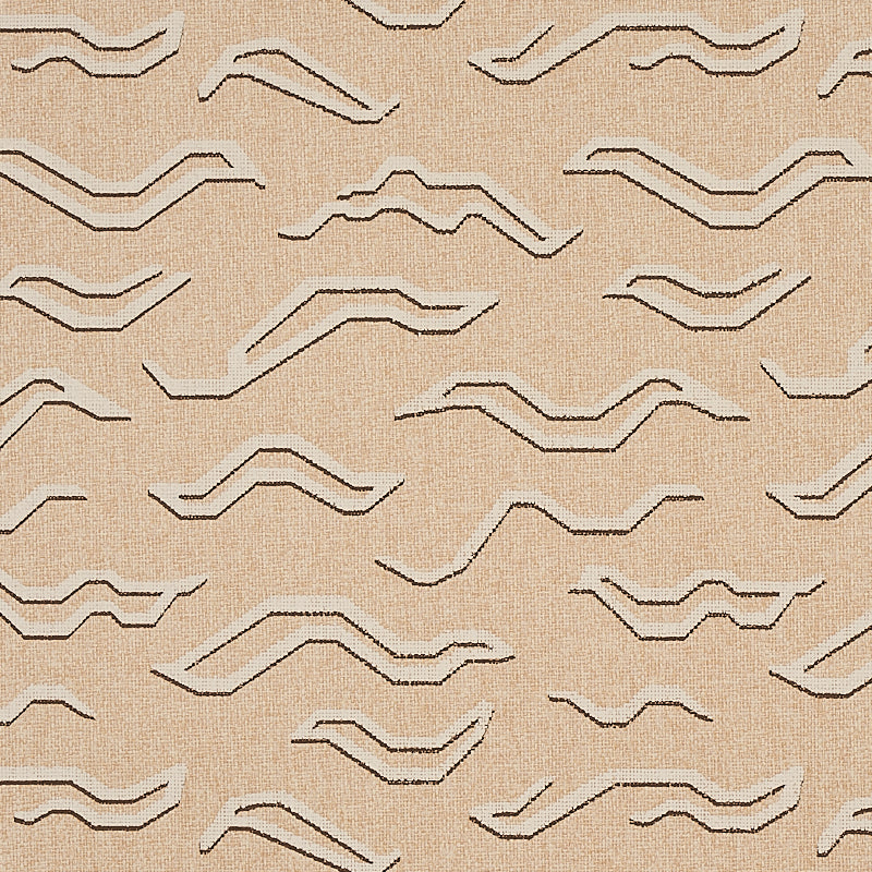 Kata Paperweave wallpaper in oatmeal colorway, abstract Tibetan tiger pattern handprinted on paperweave ground by Schumacher.