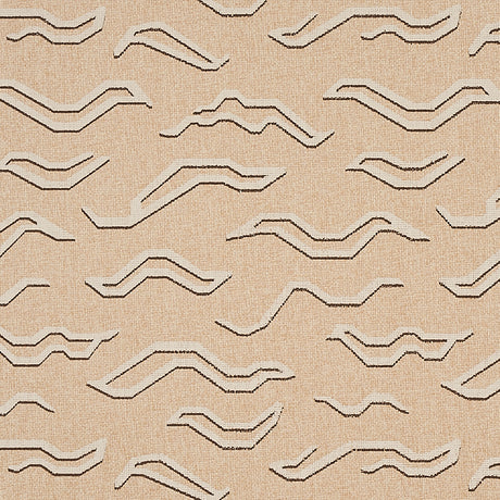Kata Paperweave wallpaper in oatmeal colorway, abstract Tibetan tiger pattern handprinted on paperweave ground by Schumacher.