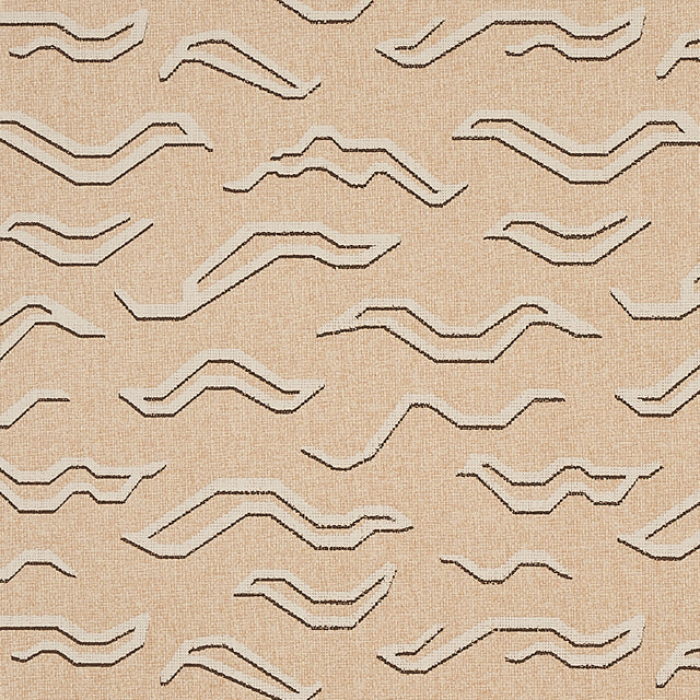 Kata Paperweave wallpaper in oatmeal colorway, abstract Tibetan tiger pattern handprinted on paperweave ground by Schumacher.