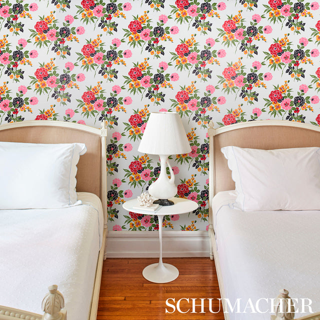 Valentina Floral Multi on White by Schumacher Modern Floral Wallpaper – Schumacher 5013131