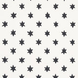 Astral wallpaper in black by Schumacher, featuring small six-pointed stars in offset rows, designed by Hobe Erwin.