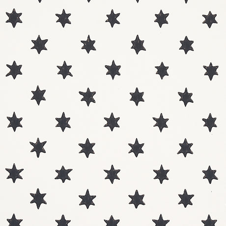 Astral wallpaper in black by Schumacher, featuring small six-pointed stars in offset rows, designed by Hobe Erwin.