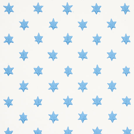 Astral blue wallpaper by Schumacher featuring small six-pointed stars in a repeating pattern, designed by Hobe Erwin.