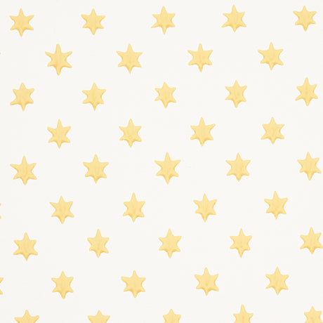 Astral yellow wallpaper by Schumacher featuring small six-pointed stars in a repeating pattern, designed by Hobe Erwin.