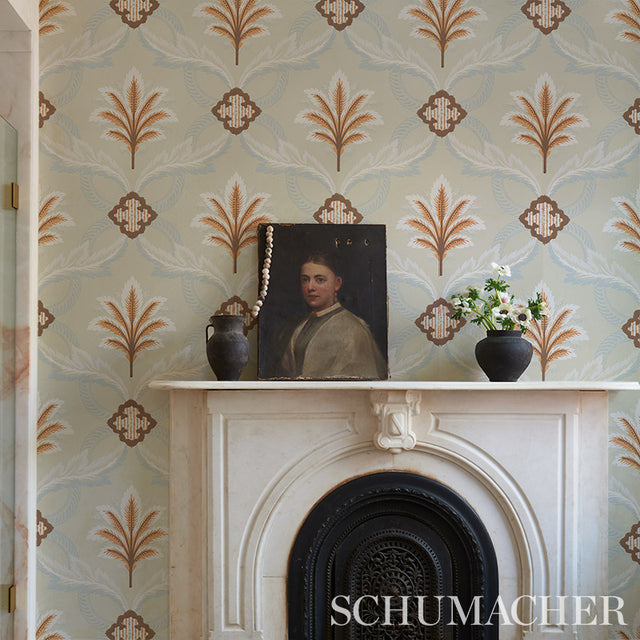 Front Waltz Sage by Schumacher Botanical Trellis Wallpaper – Hobe Erwin Wallflowers II 5013150