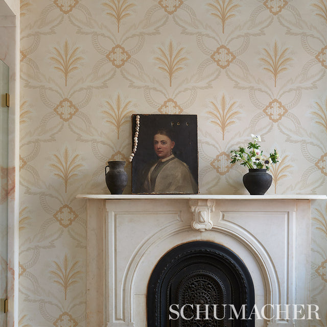 Front Waltz Grey & Gold by Schumacher Elegant Trellis Floral Wallpaper – Schumacher 5013151