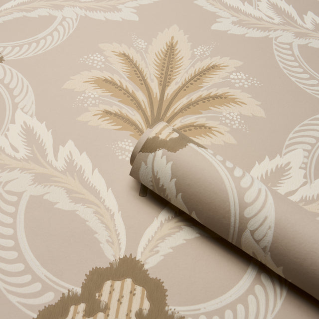 Front Waltz Taupe by Schumacher Wallflowers II Collection Wallpaper – Schumacher 5013153