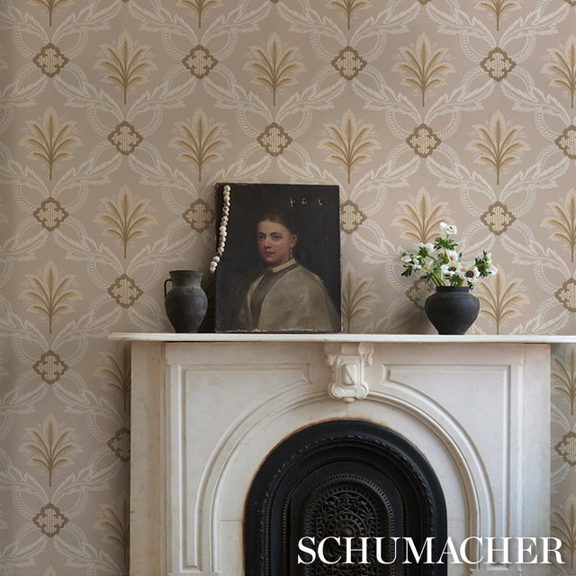 Front Waltz Taupe by Schumacher Wallflowers II Collection Wallpaper – Schumacher 5013153