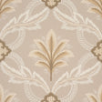 Front Waltz wallpaper in taupe with stylized trelliswork of leaves and palm plumes, Schumacher Wallflowers II collection.
