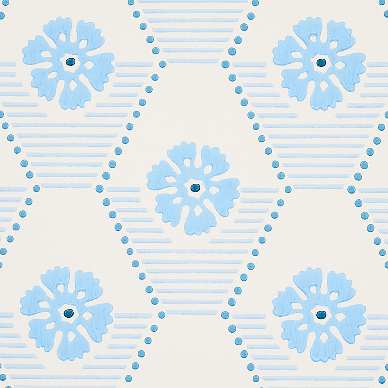 Hive Bloom Blues by Schumacher Geometric Floral Wallpaper – Hobe Erwin 5013161