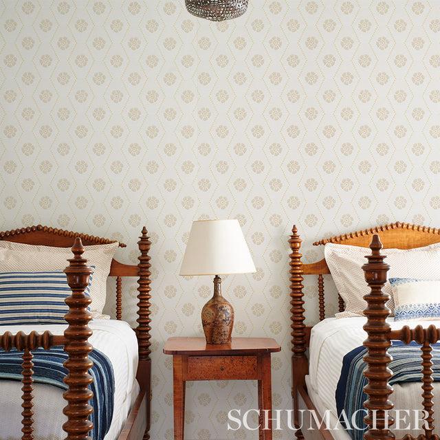 Hive Bloom Sand by Schumacher Geometric Floral Wallpaper – Hobe Erwin Collection 5013162