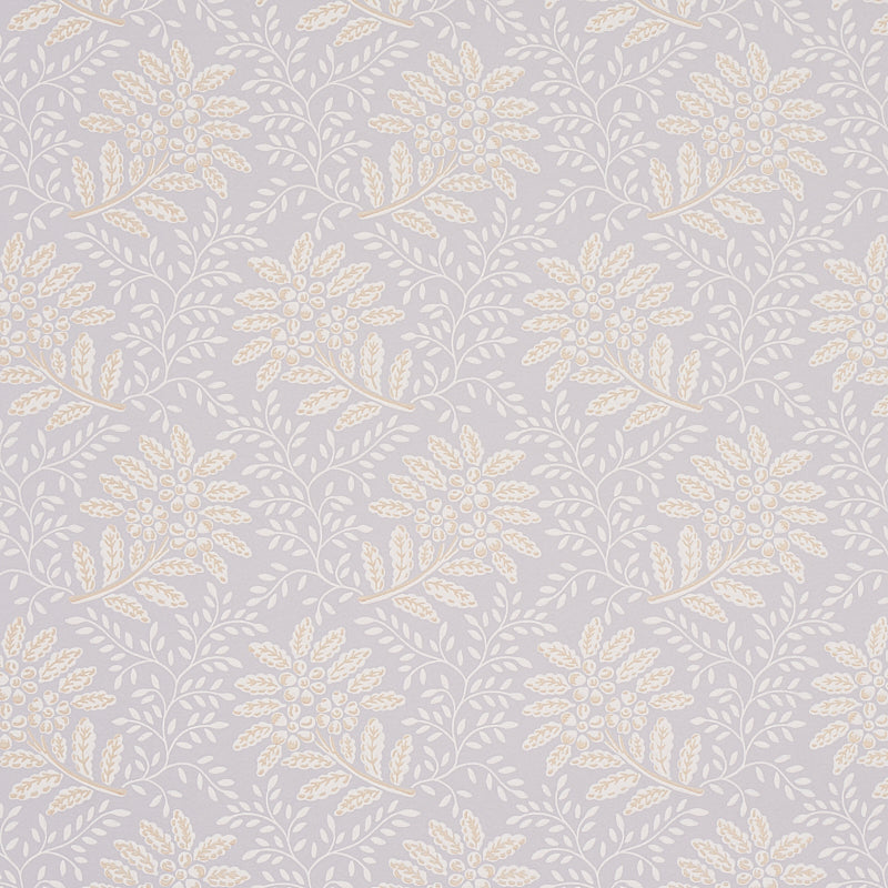 Secret Garden wallpaper in grey by Schumacher, featuring leafy floral bouquets and vines in a soft, graphic pattern.