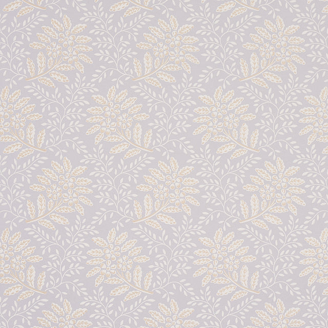 Secret Garden wallpaper in grey by Schumacher, featuring leafy floral bouquets and vines in a soft, graphic pattern.