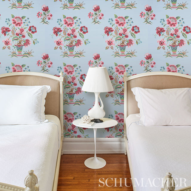 Ashford Rose & Sky by Schumacher Classic Floral Wallpaper – Schumacher 5013180