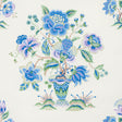 Ashford wallpaper in cornflower and lilac, featuring exuberant flowering plants in a painted cachepot, Schumacher Classics collection.