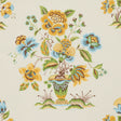 Ashford wallpaper in ochre and sky by Schumacher, featuring exuberant floral motifs in a whimsical, vintage-inspired style.