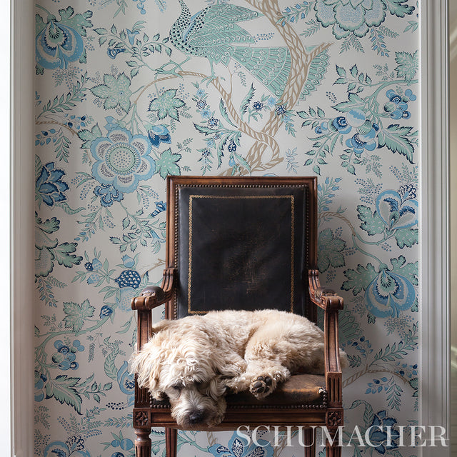 Aveline Seaglass by Schumacher Regal Peacock & Floral Wallpaper – Schumacher 5013190