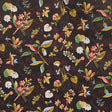 Blackwell Noir wallpaper by Schumacher featuring detailed botanical forms and colorful flowers on a dark background.