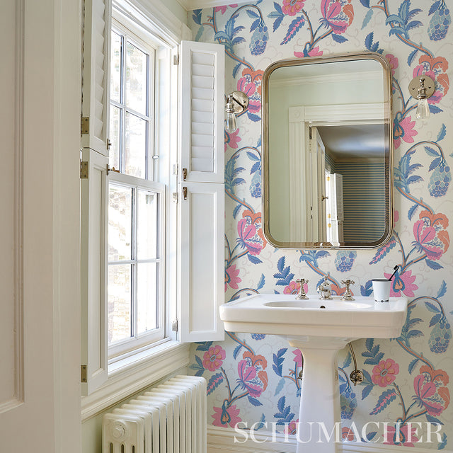Indali Rose & Indigo by Schumacher 1920s Block-Printed Floral Vine Wallpaper – Schumacher 5013242