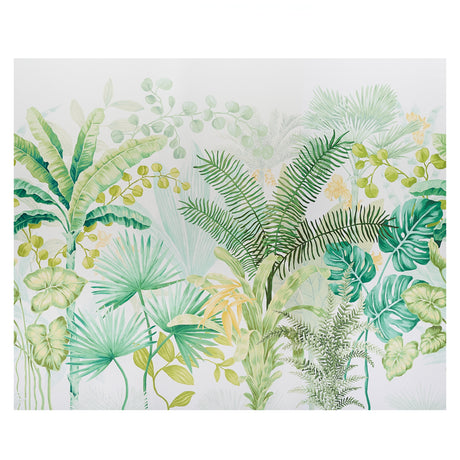 Big Tropical Panel Set wallpaper featuring hand-painted palm fronds, ferns, and tropical foliage in green tones, by Schumacher.