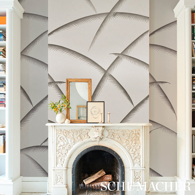 Deco Palms Charcoal by Schumacher Art Deco Palm Frond Wallpaper – Schumacher 5013301