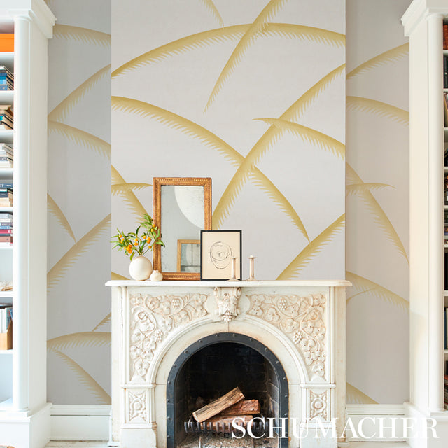 Deco Palms Gold by Schumacher Art Deco Palm Frond Wallpaper – Schumacher 5013302