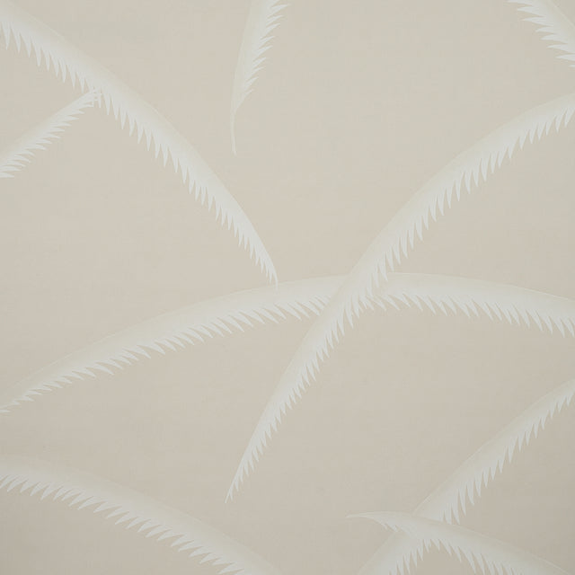 Deco Palms wallpaper in ivory on natural, featuring stylized palm fronds in a modern Art Deco style by Schumacher.