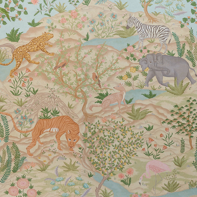 Finches Jungle Panel Set Scenic Jungle Wallpaper in Parchment by Schumacher – 5013310