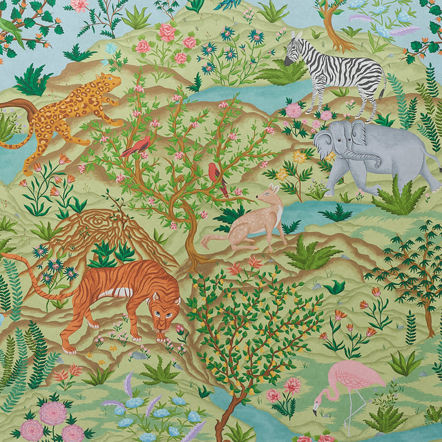 Finches Jungle Panel Set Verdant Scenic Jungle Wallpaper – Schumacher 5013311