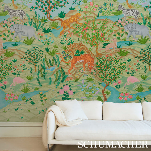 Finches Jungle Panel Set Verdant Scenic Jungle Wallpaper – Schumacher 5013311