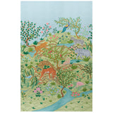 Finches Jungle Panel Set wallpaper by Schumacher featuring a vibrant, hand-painted jungle scene with exotic animals and lush flora in verdant colors.