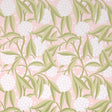 Rubus Blush painterly floral wallpaper with stylized two-tone leaves and large graphic globes of flowers by Schumacher
