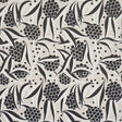 RUBUS wallpaper in Stone by Schumacher features a painterly floral design with stylized two-tone leaves and large graphic globes of flowers.