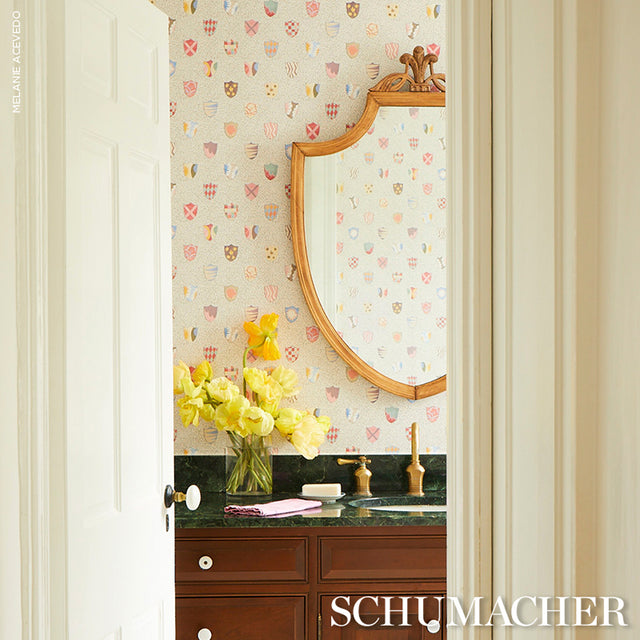Heraldic Sprezzatura by Happy Menocal Whimsical Shields Wallpaper – Schumacher 5013490