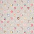 Heraldic wallpaper in Sprezzatura by Happy Menocal for Schumacher, featuring colorful painterly shields on a dotted background.