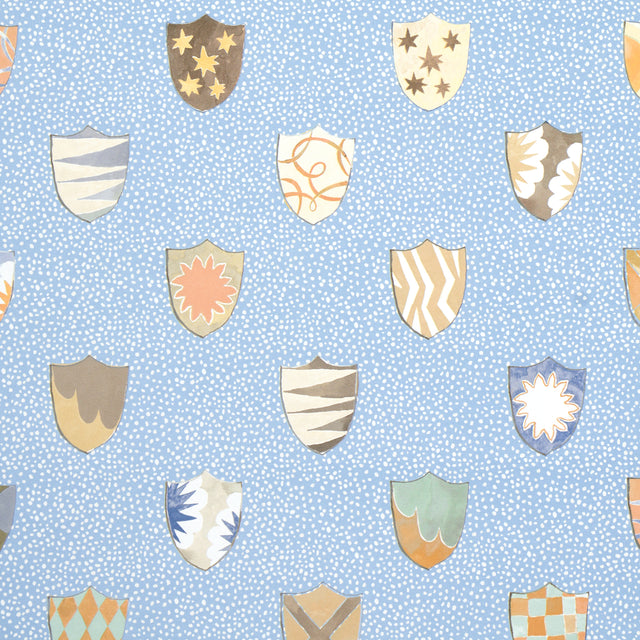 Heraldic Oxford Blue by Happy Menocal Whimsical Shields Wallpaper – Schumacher 5013491