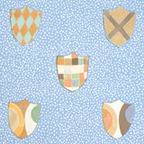 Heraldic Oxford Blue by Happy Menocal Whimsical Shields Wallpaper – Schumacher 5013491