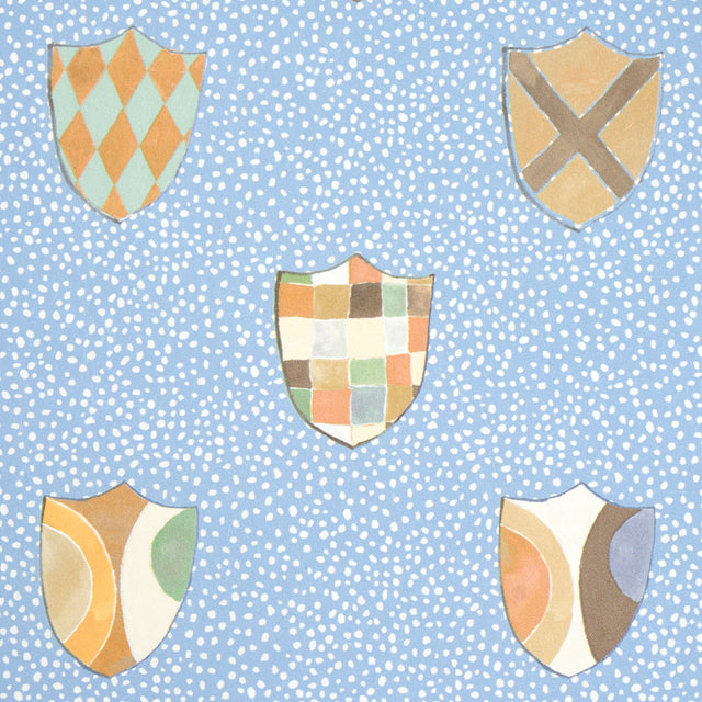 Heraldic Oxford Blue by Happy Menocal Whimsical Shields Wallpaper – Schumacher 5013491
