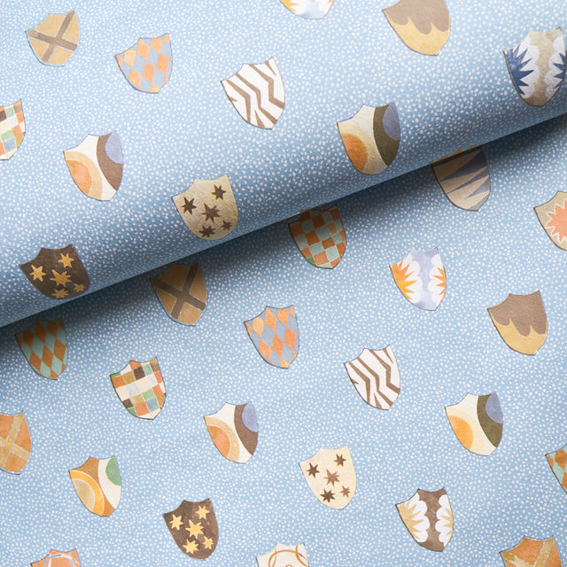 Heraldic Oxford Blue by Happy Menocal Whimsical Shields Wallpaper – Schumacher 5013491
