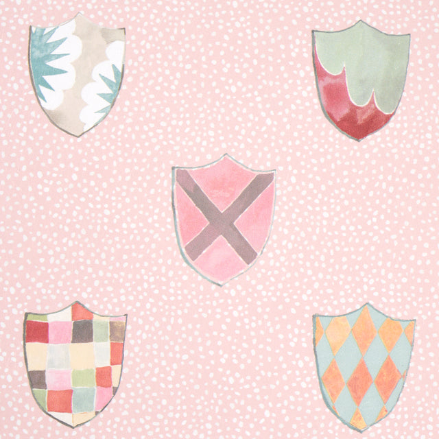 Heraldic Pink by Happy Menocal Whimsical Shields Wallpaper – Schumacher 5013492