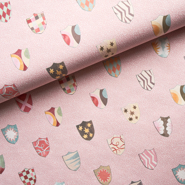 Heraldic Pink by Happy Menocal Whimsical Shields Wallpaper – Schumacher 5013492