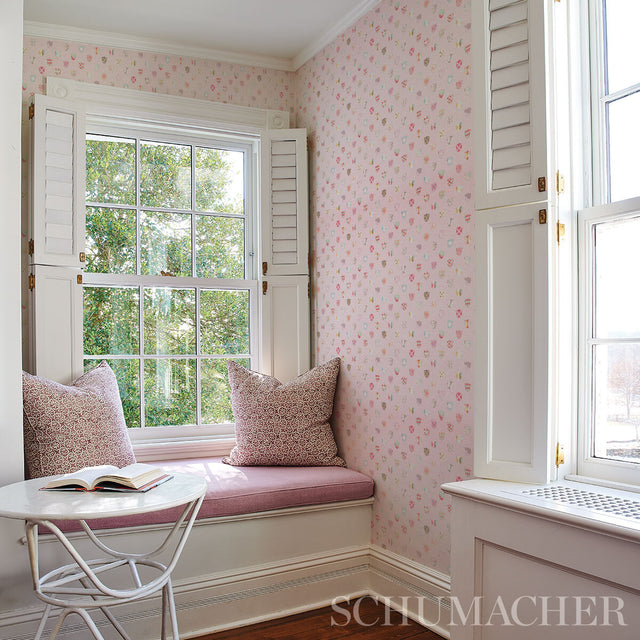 Heraldic Pink by Happy Menocal Whimsical Shields Wallpaper – Schumacher 5013492