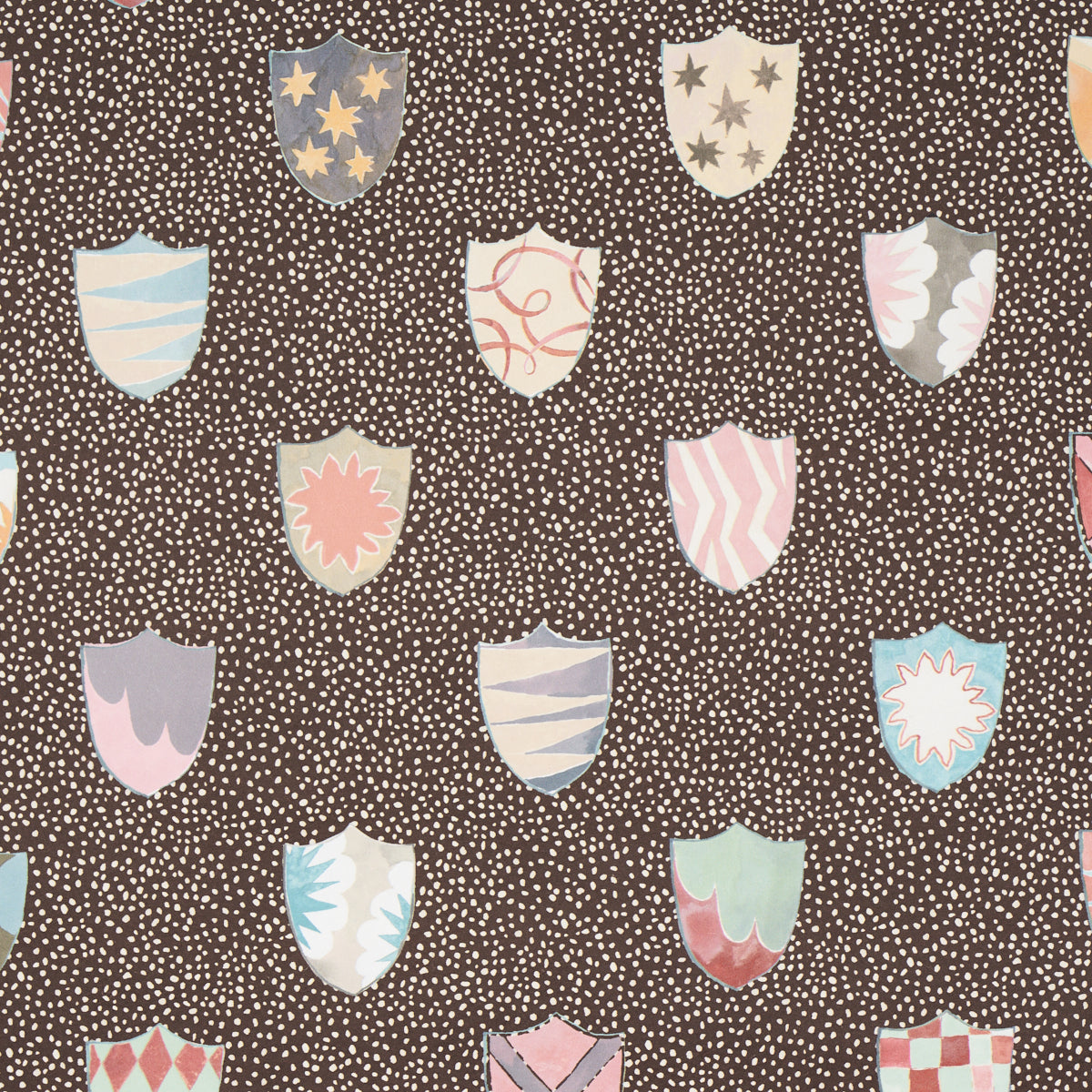 Heraldic Brown by Happy Menocal Whimsical Shields Wallpaper – Schumacher 5013493