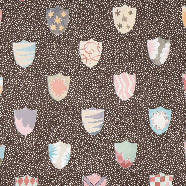 Heraldic Brown by Happy Menocal Whimsical Shields Wallpaper – Schumacher 5013493
