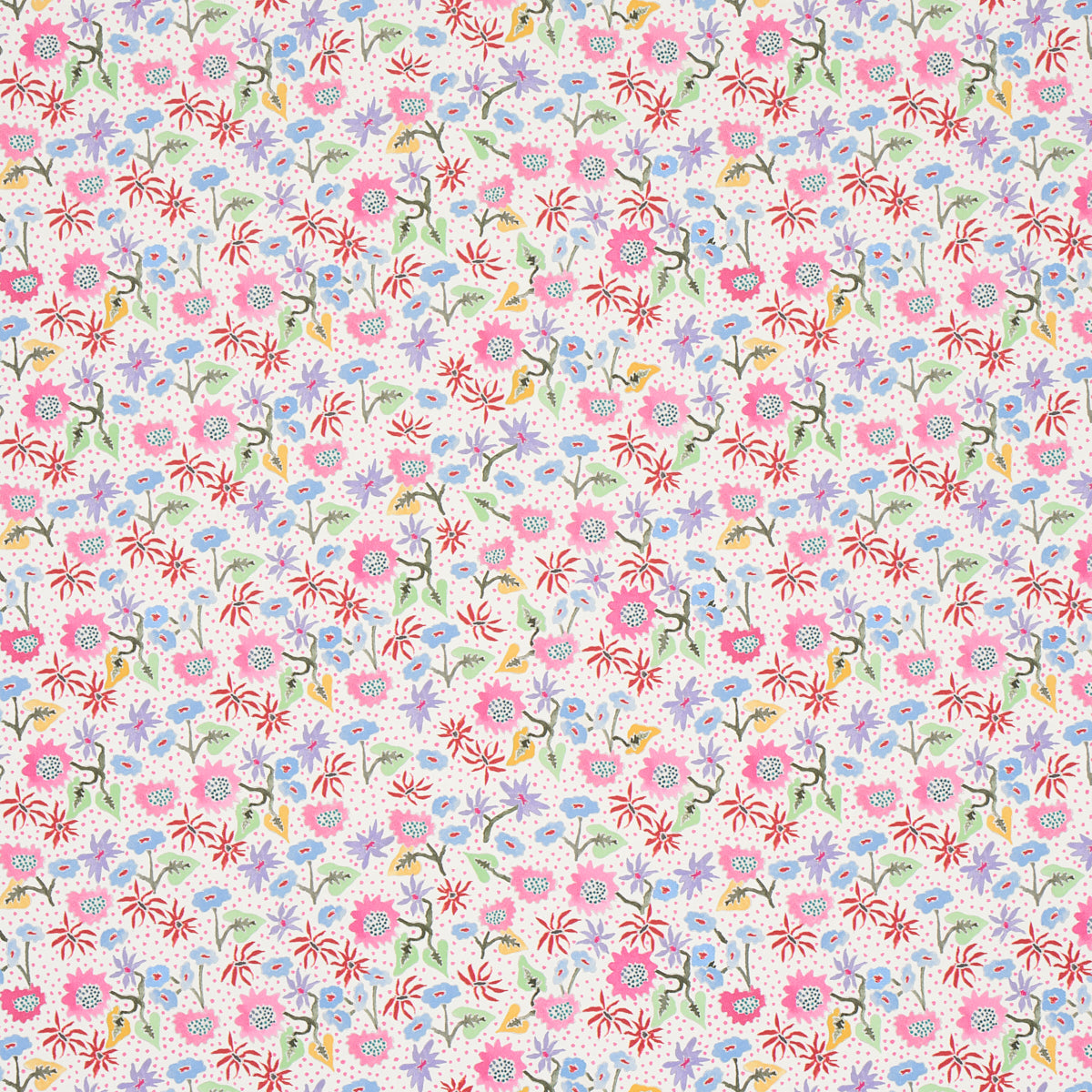 Calico Sprezzatura by Happy Menocal for Schumacher - Multicolor microfloral wallpaper with stylized flowers on a stippled background