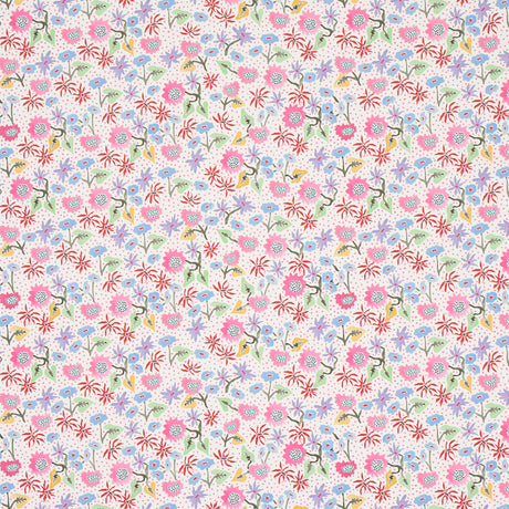 Calico Sprezzatura by Happy Menocal for Schumacher - Multicolor microfloral wallpaper with stylized flowers on a stippled background